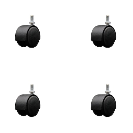 Service Caster 2'' Floor Safe Black Hooded Twin Wheel Caster 3/8 Threaded Stem, 4PK SCC-TS02S50D-NYU-FB-381634-4
